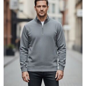 LANDS END Quarter Zip Pullover Ribbed Cuffs & Hem Sweatshirt, Men’s M, Gray